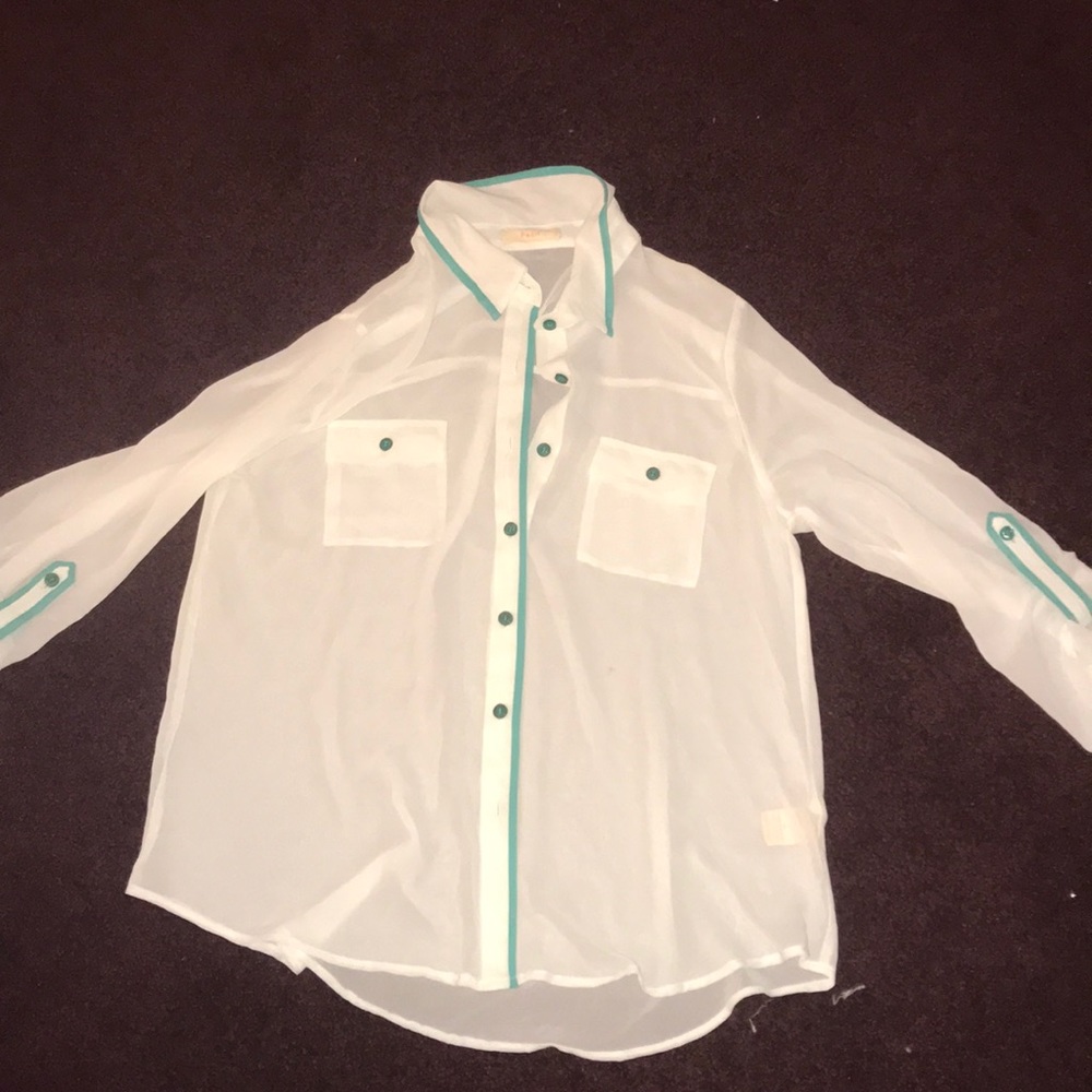 A whit and blue blouse